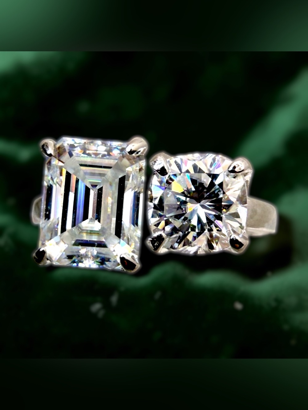 5CT Moissanite Ring • Emerald & Round Cut Duo • Sterling Silver • Size 5 - Picture 16 of 16